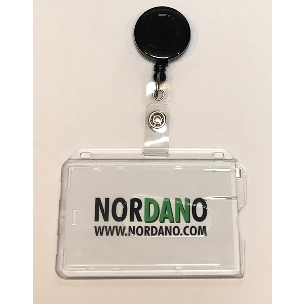 Bilde av Cardholder / carrying case rigid plastic with lock clear (horizontal / landscape) with a black badge reel, strap clip. 60270126+60270176 (DE,SE,NO,FI,RO,PL)